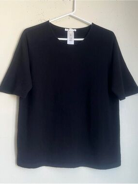 The Row Cashmere Black Short-Sleeve Knit Tee